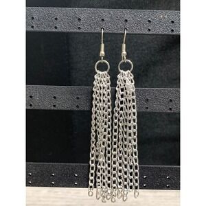 Silver Tone Multi Strand Chain Tassel Dangle Earrings Punk Gothic Streetwear